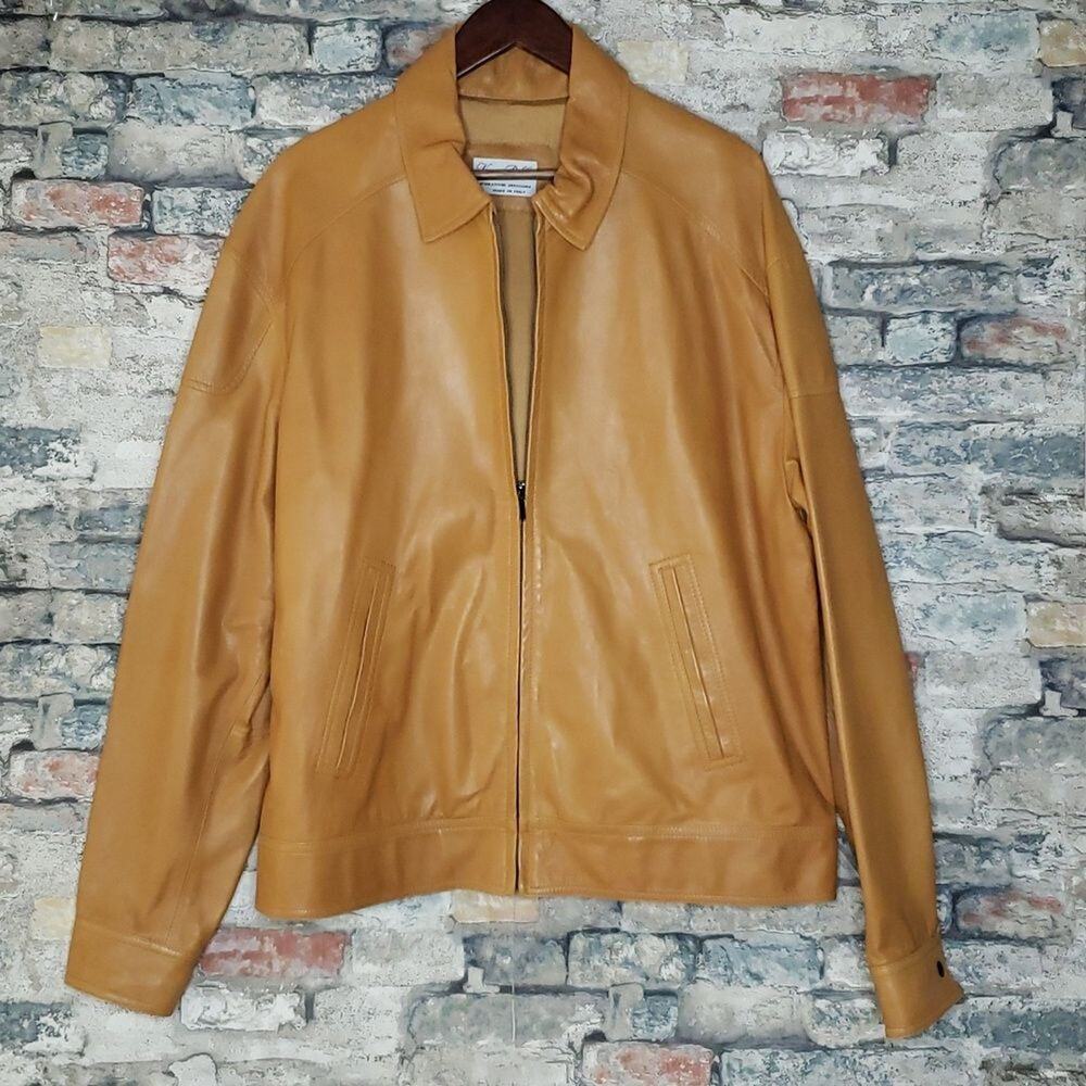 Vera Pelle Men's Old Money Classic Italian Leather Zip Coat European 58  US 48